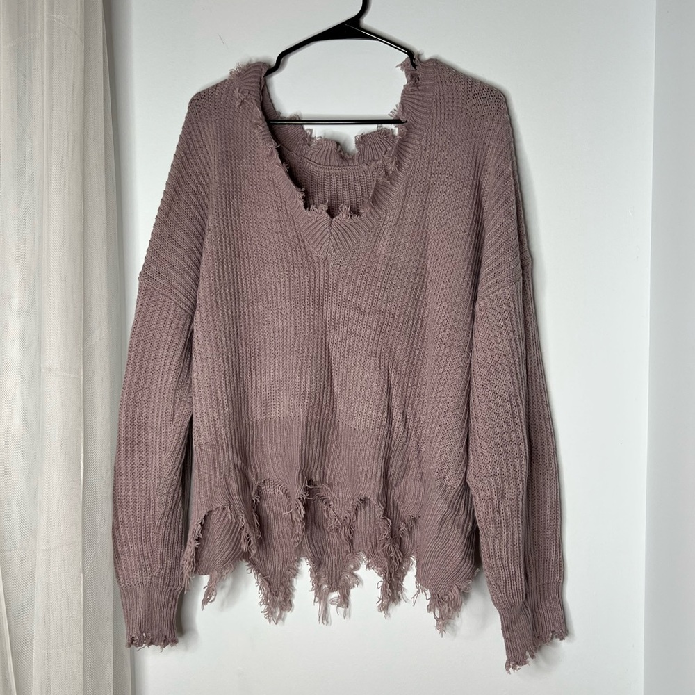 Shein Mauve Frayed Sweater Size 4X